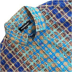 Bassiri Mens L Geometric Retro Shirt Dad Core Vintage/90's Style‎ Statement Blue
